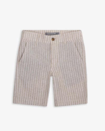 Appaman Trouser Shorts Kids 12 Sand Stripe Linen Flat Front Belted Waist RED27