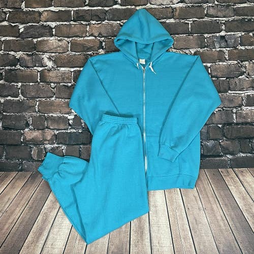 Vintage Active Wear Hoodie Sweatshirt + Sweatpants Track Suit Set Size Large 80s