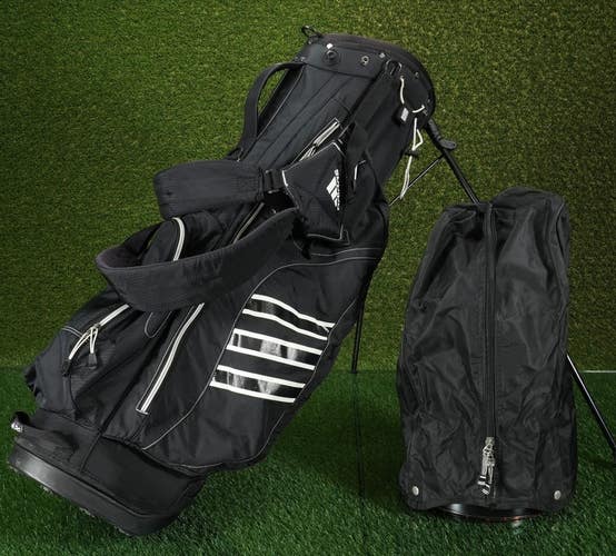 Adidas Stand Golf Bag Black/White 6-Way Top Lightweight Carry Rain Hood
