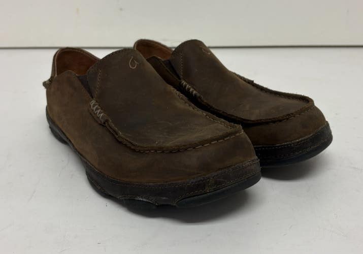 Olukai Moloa Brown Leather Fold-Down Heel Loafers US 10.5 EU 43.5 EXCELLENT