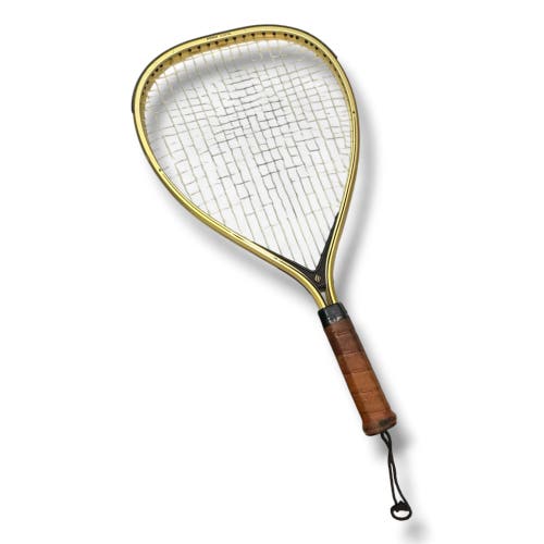 Vintage Ektelon Contra Racquetball Racket | Small Grip Gold/Black Aluminum w/Original Leather Cvr