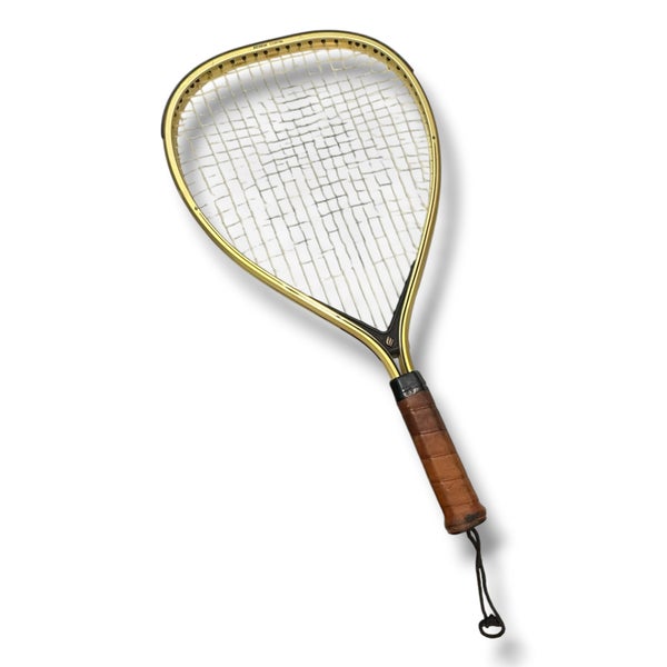 Vintage Ektelon Contra Racquetball Racket | Small Grip Gold/Black Aluminum w/Original Leather Cvr