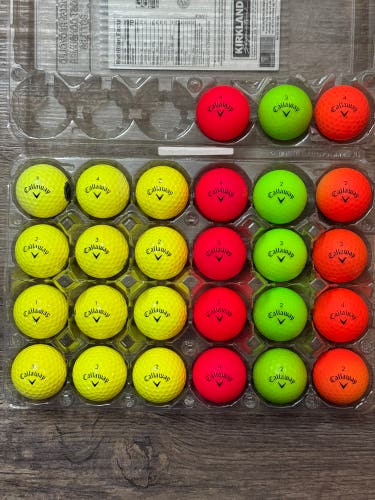 27 Callaway Supersoft Golf Balls - Green, Orange, Red, Yellow Colors, 5A/4A