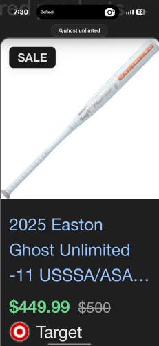2025 Easton Ghost Unlimited Composite Bat (-10) 21 oz 31" (Used)