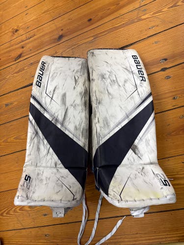 Medium Bauer Supreme 2S Pro Goalie Leg Pads White and Navy (Used)