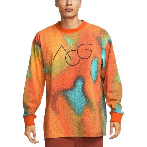 Nike ACG Sweatshirt Men's M Orange Snowdrift All Over Printed Long Sleeve DAB241