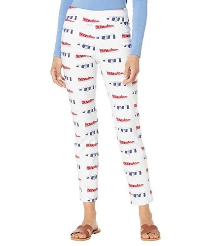 Krazy Larry Ankle Pants Womens 6 White Espadrilles Print Stretch Pull On RED115