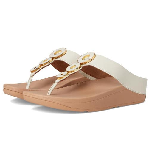 FitFlop Fino Flip Flop Womens 9 Beige Leather Resin-Hoop Slip On Sandal ZOGG1483