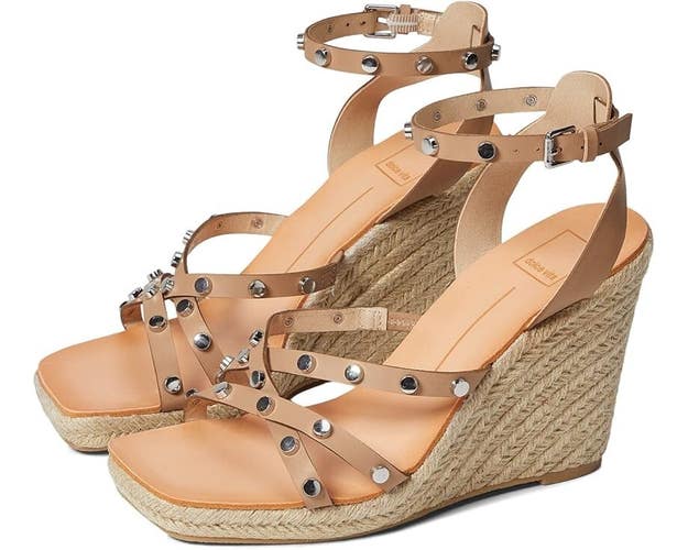 Dolce Vita Marika Sandal Women 10 Beige Adjustable Ankle Strap Wedge Heel KHD776