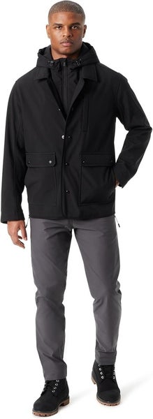 Bass Outdoor Storm System Barn Jacket Men Black Snap Button Removable Hood FTS45
