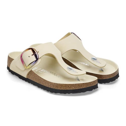 Birkenstock Gizeh 1027356 Thong Women's Ecru Leather Big Buckle Sandals ZOGG1494