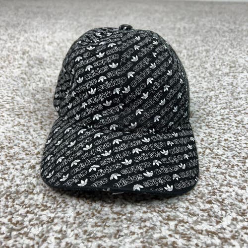 Adidas Hat Cap Strap Back Mens One Size Black Trefoil All Over Print Logo Sports