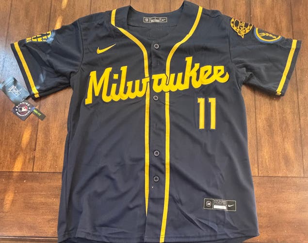 Milwaukee Brewers Jackson Chourio #11 Away Blue Jersey Adult Medium NWT