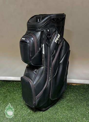 PING DLX Black Leather Golf Cart/Carry Bag Single Straps Rainhood Not Included