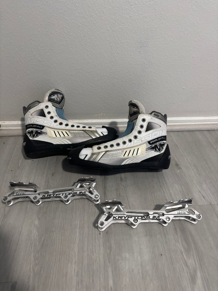 Mission Inline Inhaler FL1 Goalie Skates Size 9/ Kryptonium Frames / 15 Rink Rat Wheels / Hilo Frame