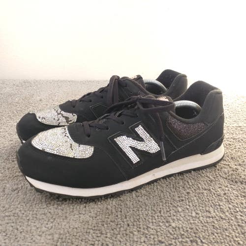 New Balance 574 Big Kids Girls Size 7 Shoes Black Silver Rhinestone Low Top