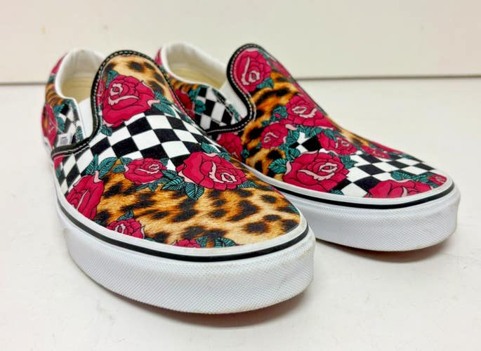 Vans Classic Slip-On Sneakers Rose/Animal Print Checkerboard US 12 EU 46 NEW