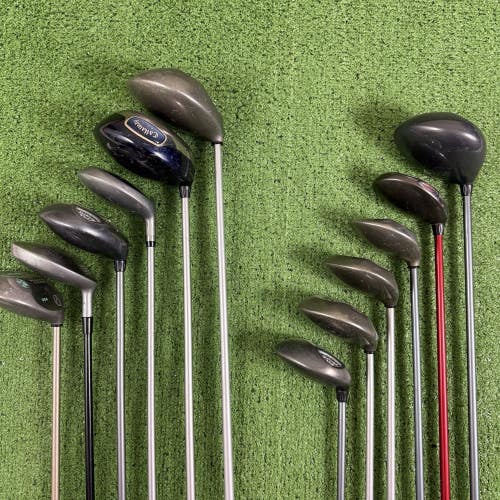 Lot of 12 Misc Golf Club Woods Driver Hybrids Callaway Adams Cleveland