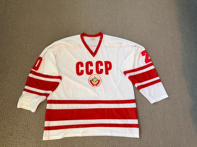 Vladislav Tretiak #20 CCCP (USSR) Hockey Jersey - White XL Goalie Cut Men's Mesh Practice Jersey