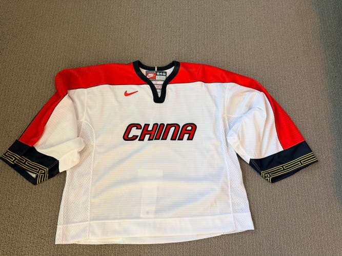 Chinese National Team IIHF Hockey Game Jersey - Men's White Goalie Cut 54G Nike Jersey (New)