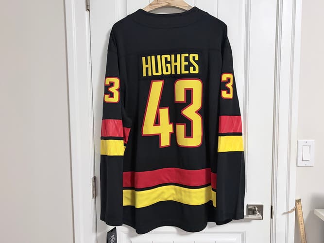 BNWT Authentic Fanatics Vancouver Canucks Quinn Hughes Black Skate Jersey 2XL