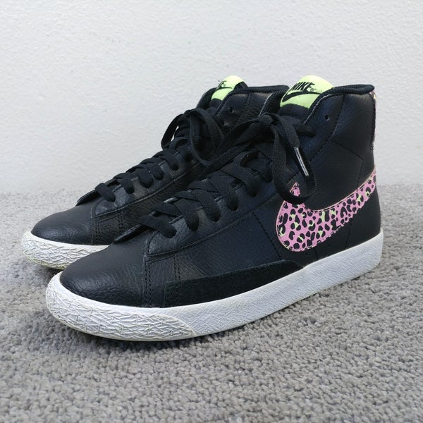 Nike Blazer Mid GS Girls Size 5Y Shoes Black Pink Cheetah DA4674-001 Sneakers