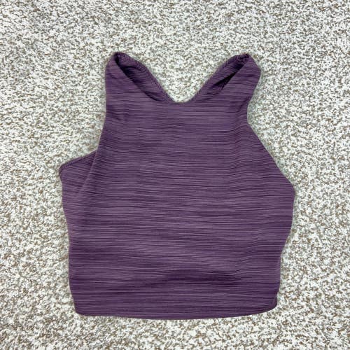 Athleta Tank Top Womens Small Purple Striped High Neck Built in Bra Workout Gym