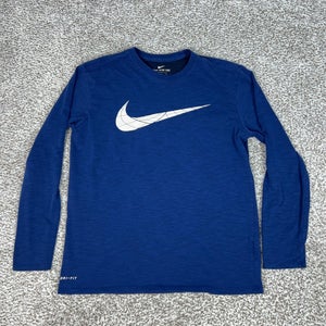 Nike Shirt Mens Large Blue Long Sleeve Dri-FIT Swoosh Athletic Tee Top Sports