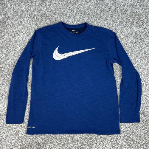 Nike Shirt Mens Large Blue Long Sleeve Dri-FIT Swoosh Athletic Tee Top Sports