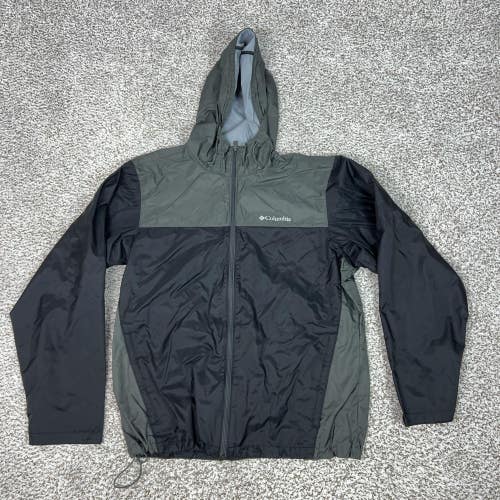 Columbia Jacket Mens Large Black Gray Hooded Windbreaker Coat Zip Hiking Outdoor
