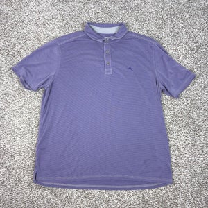 Tommy Bahama Polo Shirt Mens 2XL Purple Striped Tencel Modal Jersey Casual Beach