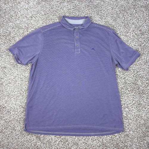Tommy Bahama Polo Shirt Mens 2XL Purple Striped Tencel Modal Jersey Casual Beach