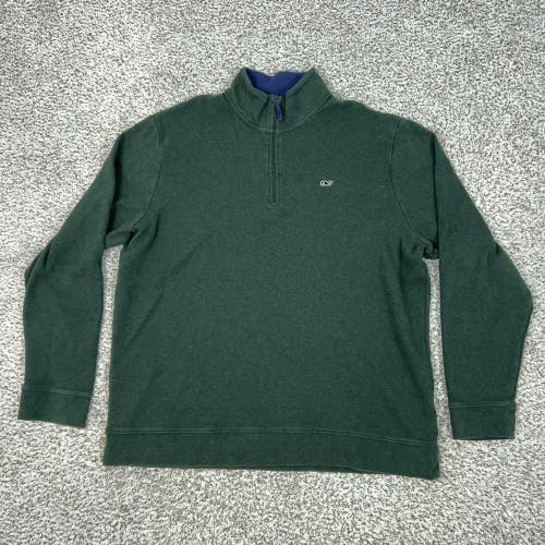 Vineyard Vines Sweater Mens XL Green Quarter Zip Mock Neck Whale Pullover Logo