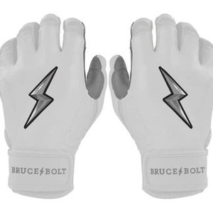 New ADULT WHITE PREMIUM PRO CHROME SERIES SHORT CUFF BATTING GLOVE BRUCE BOLT 11834-502S15