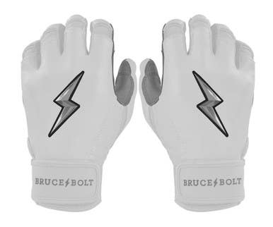 New ADULT WHITE PREMIUM PRO CHROME SERIES SHORT CUFF BATTING GLOVE BRUCE BOLT 11834-502S15