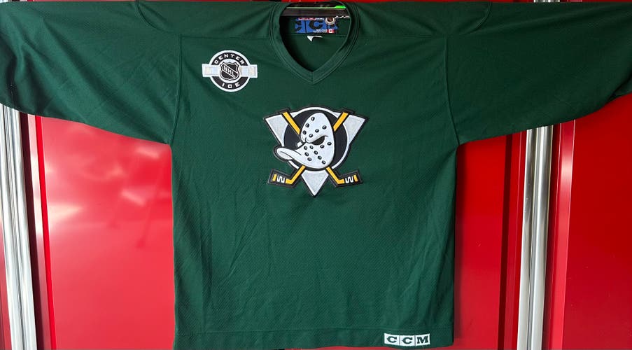 Vintage Anaheim Ducks Practice Jersey, Green, CCM Center Ice, XL, Made in Canada