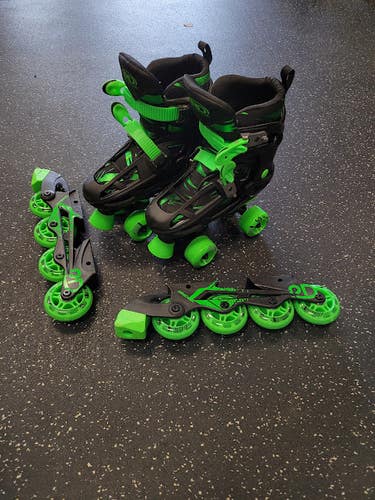 Used RollerDerby QUAD AND INLINE 3-6 ADJ Child Rec Fitness Skates Black Adjustable 11849-S000038400