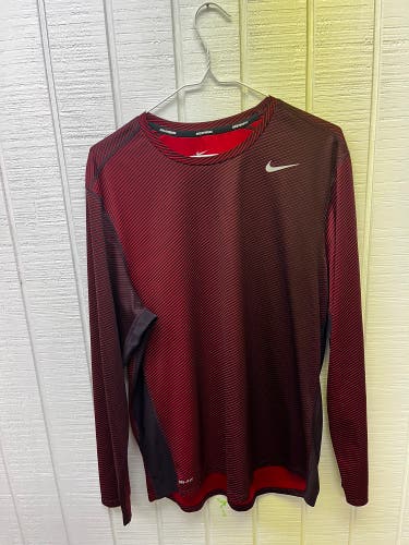 Nike Dri-Fit Men’s Large Running Shirt LS Red/Black Activewear Workout Tee