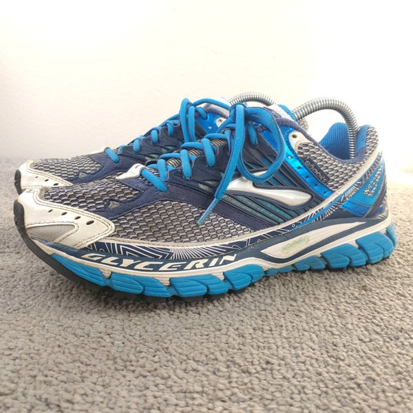 Brooks Glycerin 10 Women Size 10 Running Shoes White Blue Silver Trainers Low