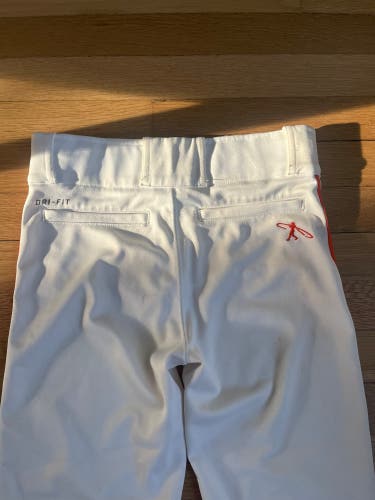 Nike Swingman Dri-Fit Youth Baseball Pants White w Orange Piping - Medium