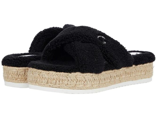 GBG Los Angeles Daphne Sandal Womens 10 Black Faux Fur Slip-On Espadrile KHD1230