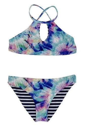 Splendid Brighter Swimwear Set Girls 14 Multi Tie Dye Reversible Stretch RED1047