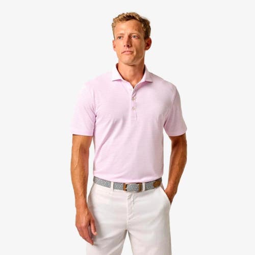 Johnnie-O Polo Shirt Men's 2XL Pink Stetson Stripe Mesh Golf Performance DSGL761