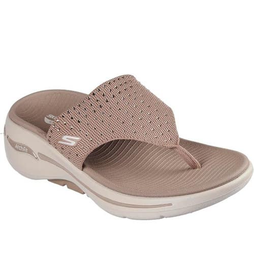 Skechers Go Walk Arch Fit Glam 140814-TPE Sandals Womens 9 Taupe Slip-On VER1517