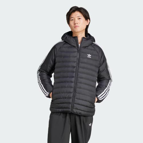 Adidas Puffer Jacket Men's 2XL Black 3-Stripes Insulated Full Zip Hooded JAX1148
