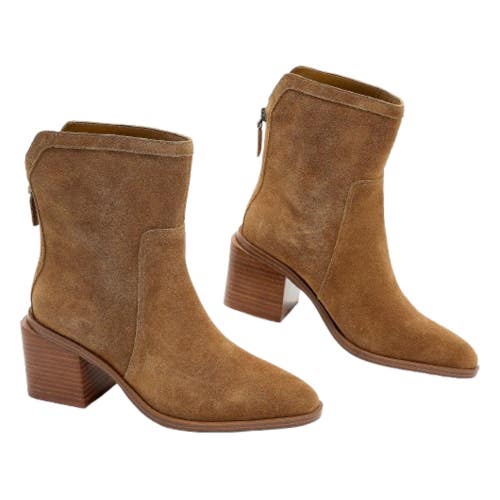 Vince Camuto Kortimy Boots Women 7 Nutmeg Suede Block Heel Ankle Bootie HAWK2644