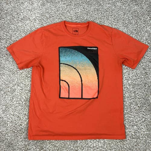 North Face Shirt Mens XL Orange Pixel Logo Graphic Tee Outdoor Hiking Casual Top
