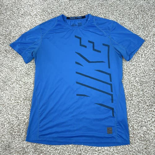 Nike Shirt Mens Large Blue Dri-FIT Fitted Short Sleeve Graphic Tee Athletic Pro
