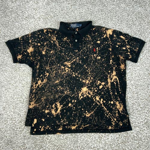 Polo Ralph Lauren Polo Shirt Mens Large Black Bleach Splatter Pony Top Preppy