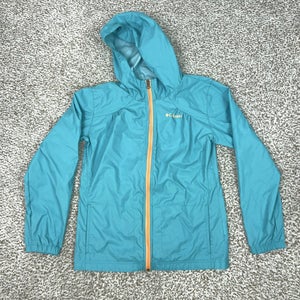 Columbia Jacket Girls Large Blue Hooded Full Zip Windbreaker Lightweight Outdoor
